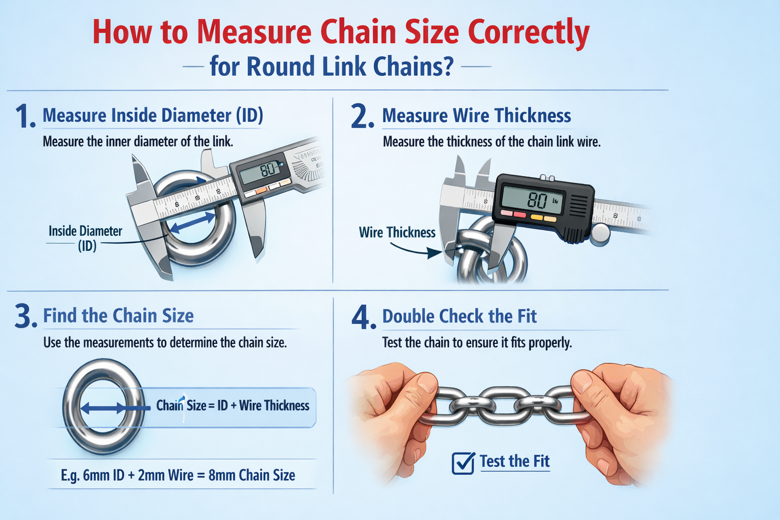 How to Measure Chain Size Correctly for Round Link Chains?